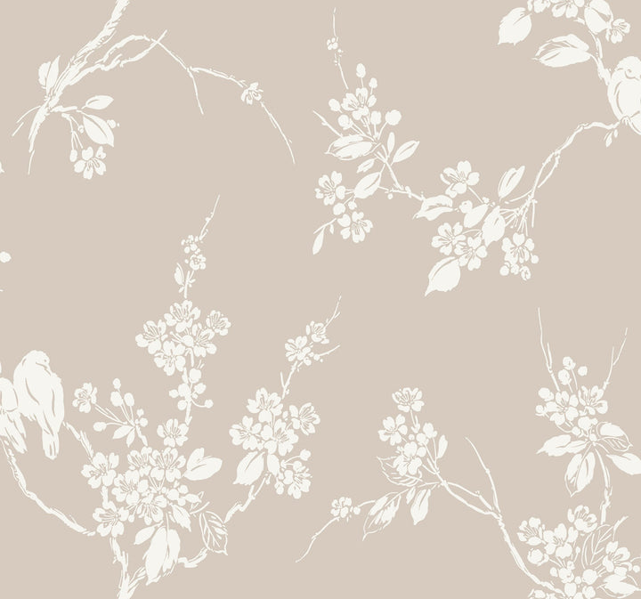 Imperial Blossoms Branch Taupe Wallpaper by Inspired by Color Beige & Neutrals Covers about 60.8 square feet 27-in by 27-ft long roll Prepasted 25.25 - Fabric Carolina -