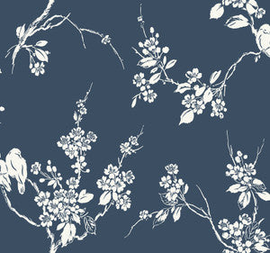 Imperial Blossoms Branch Navy Wallpaper by Inspired by Color