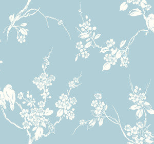 Imperial Blossoms Branch Blue Wallpaper by York Wallcoverings