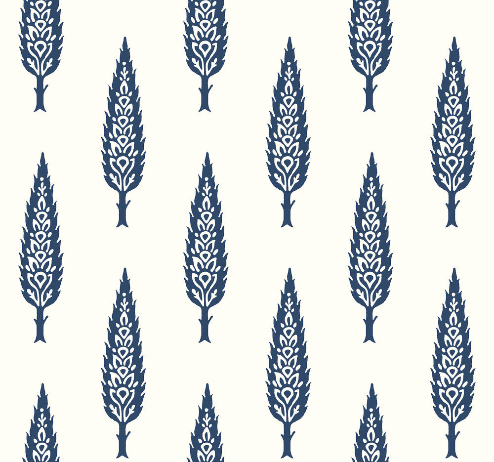 Juniper Tree Navy Wallpaper by York Wallcoverings Silhouettes Covers about 60.8 square feet 27-in by 27-ft long roll Prepasted 25.25 - Fabric Carolina -