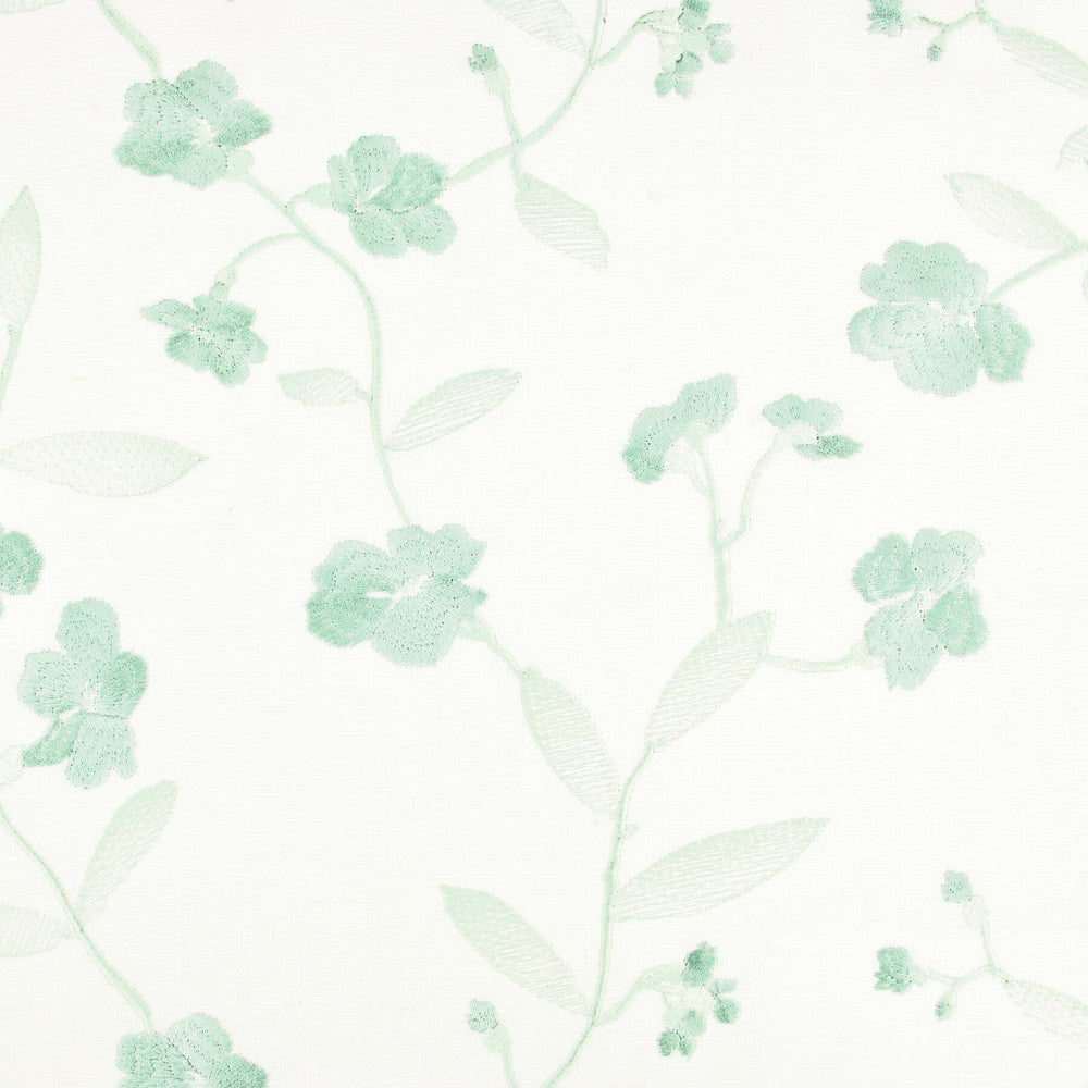 Suzette 3 Vapor by Stout Fabric Color My Window Bahama/Seaglass 54% Polyester 46% Cotton Viscose Embroidery INDIA FLAME RETARDANT-CA BULLETIN 117-SECTION E FLAME RETARDANT-N.F.P.A. 260A CLASS 1 WYZENBEEK 30 000 DOUBLE RUB WEAR TEST (HEAVY DUTY) Horizontal: 13.375 and Vertical: 9.25 53.5 in - Fabric Carolina -