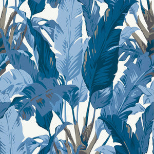 Travelers Palm Navy and White T10126 by Thibaut Wallpaper