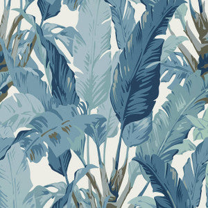 Travelers Palm Spa Blue T10128 by Thibaut Wallpaper
