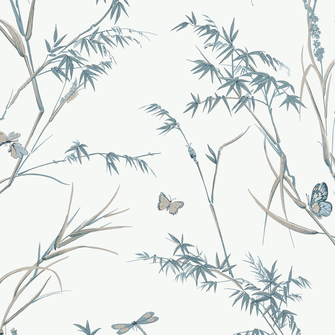 VIRGINIA - Cream and Aqua by Thibaut Wallpaper