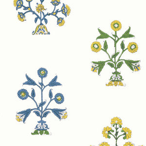 Indian Flower Blue and Yellow T10664 by Thibaut Wallpaper