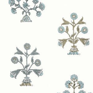 Indian Flower Spa Blue T10668 by Thibaut Wallpaper