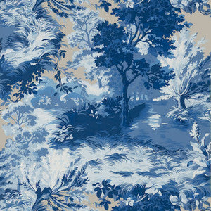 Lincoln Toile Blue and Flax T10864 by Thibaut Wallpaper