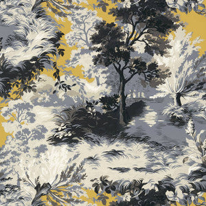 Lincoln Toile Yellow and Grey T10869 by Thibaut Wallpaper