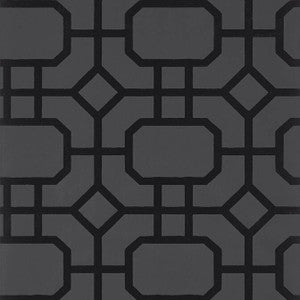 Portier Flock Black on Charcoal T11002 by Thibaut Wallpaper