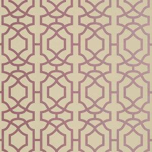 Alston Trellis Metallic Plum on Beige T13028 By Thibaut Wallpaper