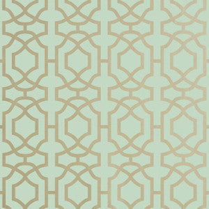 Alston Trellis Metallic Gold on Seaglass T13031 by Thibaut Wallpaper