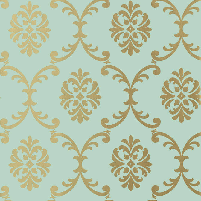 Bastille Metallic Gold on Seafoam T13033 by Thibaut Wallpaper Thibaut Wallpaper Bastille Metallic Gold on Seafoam T13033Wallpaper Monterey Non Woven Wallpaper U.S.A. </p><p>Repeat: V: 18 27 - Fabric Carolina -