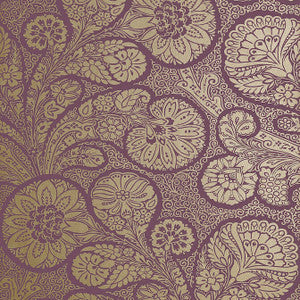 Troubadour Metallic Gold on Plum T13062 by Thibaut Wallpaper