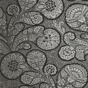 Troubadour Metallic Silver on Black T13063 By Thibaut Wallpaper