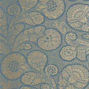 Troubadour Metallic on Peacock Blue T13065 by Thibaut Wallpaper