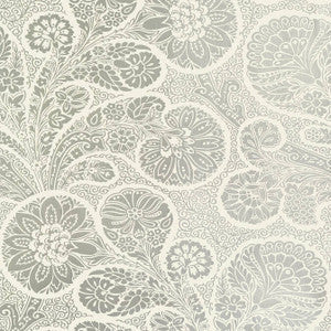Troubadour Metallic Silver on Cream T13067 By Thibaut Wallpaper