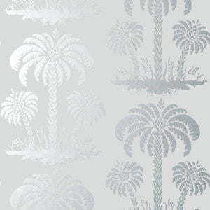 Palm Island Metallic Silver T13166 by Thibaut Wallpaper