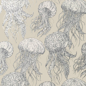 Jelly Fish Bloom Silver on Beige T13169 by Thibaut Wallpaper