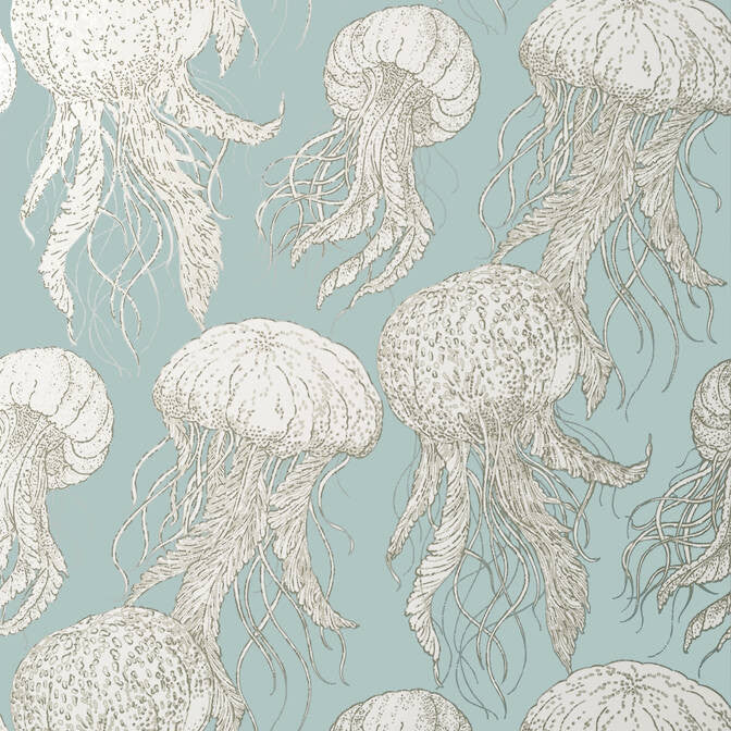 Jelly Fish Bloom Aqua T13170 by Thibaut Wallpaper Thibaut Wallpaper Jelly Fish Bloom Aqua T13170Wallpaper Summer House Wallpaper U.S.A. </p><p>Repeat: V: 25.25 27 - Fabric Carolina -