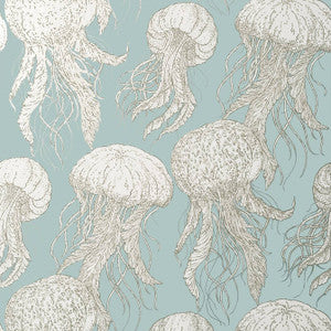 Jelly Fish Bloom Aqua T13170 by Thibaut Wallpaper