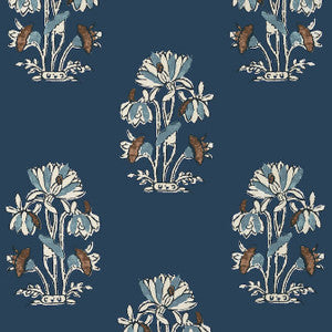 Lily Flower Navy T13203 by Thibaut Wallpaper