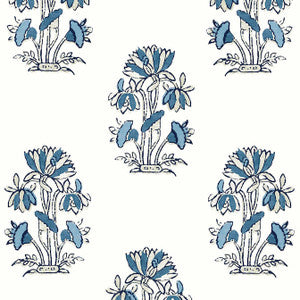 Lily Flower Blue and White T13204 by Thibaut Wallpaper