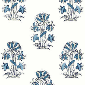 Lily Flower Blue and White T13204 by Thibaut Wallpaper