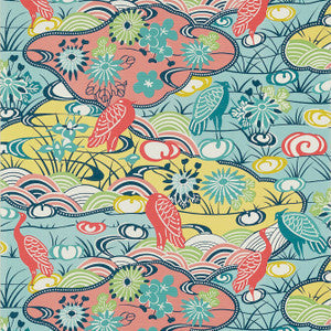 Heron Stream Coral and Aqua T13331 By Thibaut Wallpaper
