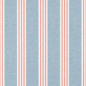 Canvas Stripe Blue and Coral T13362 by Thibaut Wallpaper