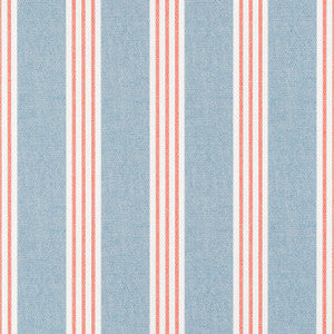 Canvas Stripe Blue and Coral T13362 by Thibaut Wallpaper