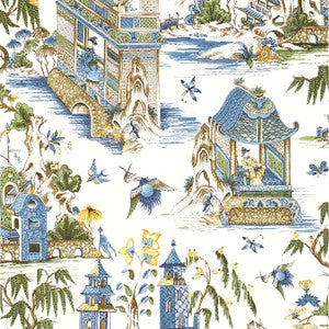 Grand Palace Blue and Green T13613 by Thibaut Wallpaper