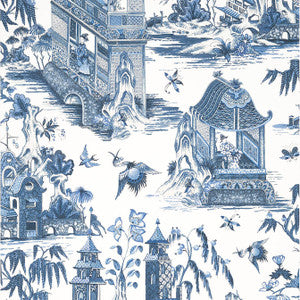 Grand Palace Blue and White T13614 by Thibaut Wallpaper