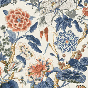 Hill Garden Brick and Navy T13655 by Thibaut Wallpaper