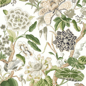 Hill Garden White and Green T13656 by Thibaut Wallpaper
