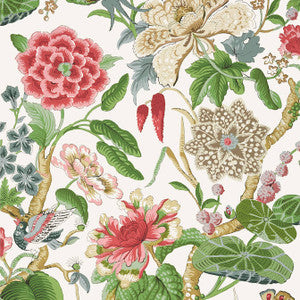 Hill Garden Coral and Green T13658 by Thibaut Wallpaper