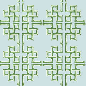 Boca Bamboo Green and Blue T13903 by Thibaut Wallpaper