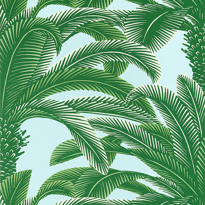 Queen Palm Green and Blue T13908 by Thibaut Wallpaper Thibaut Wallpaper Queen Palm Green and Blue T13908Wallpaper Palm Grove Non-Woven Vinyl Wallpaper U.S.A. </p><p>Repeat: V: 25 27 - Fabric Carolina -