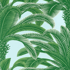 Queen Palm Green and Blue T13908 By Thibaut Wallpaper