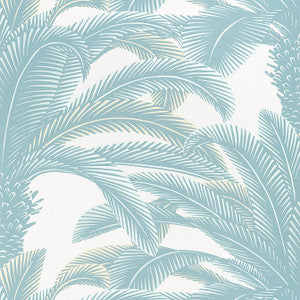 Queen Palm Spa Blue T13909 by Thibaut Wallpaper