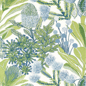 Protea Green and Blue T13923 by Thibaut Wallpaper