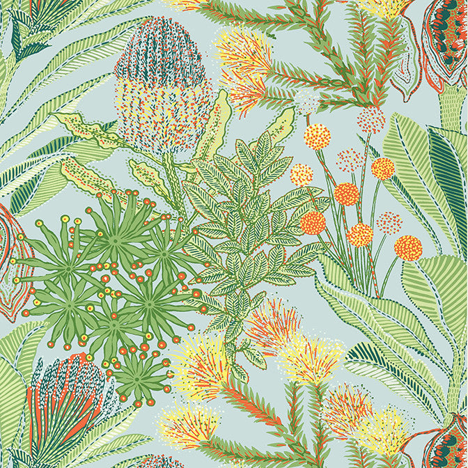Protea Light Blue T13925 by Thibaut Wallpaper Thibaut Wallpaper Protea Light Blue T13925Wallpaper Palm Grove Wallpaper U.S.A. </p><p>Repeat: V: 25.25 27 - Fabric Carolina -