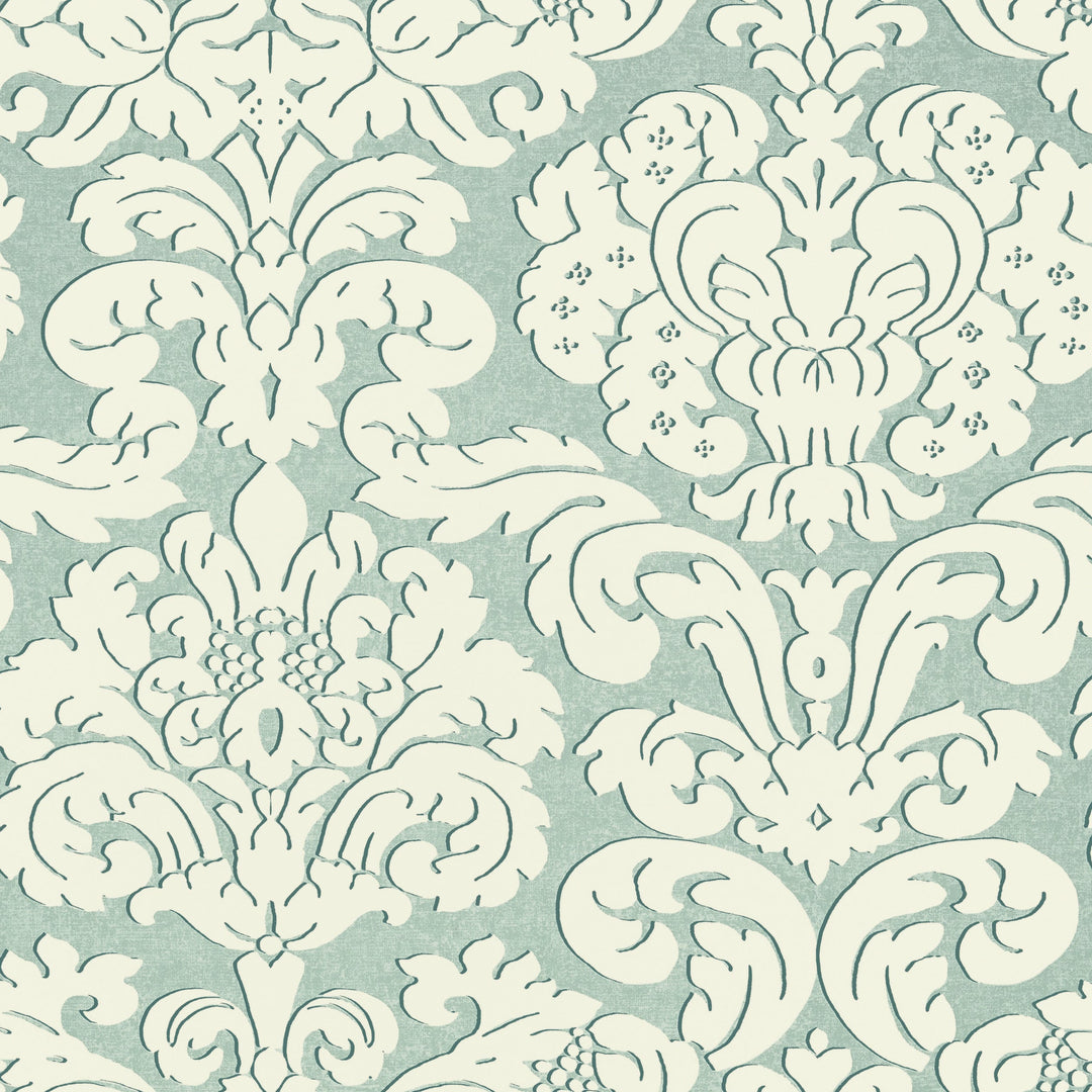 TRELAWNY DAMASK - Aqua by Thibaut Wallpaper