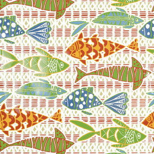 Thibaut Wallpaper Batik Fish Coral and Blue T15869 