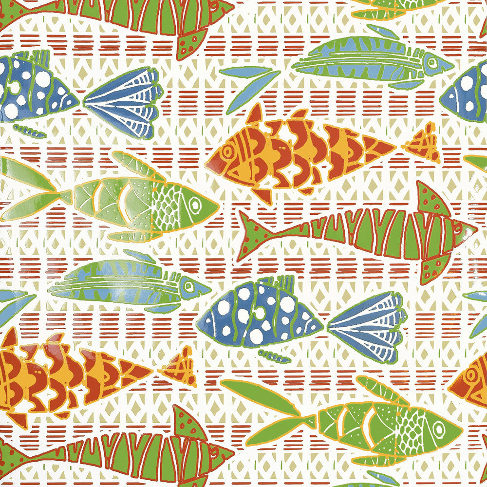 Batik Fish Coral and Blue T15869  by Thibaut Wallpaper Thibaut Wallpaper Batik Fish Coral and Blue T15869 Wallpaper ISLANDER Non Woven Wallpaper  U.S.A </p><p>Repeat: H: , V: 25.25  (64.14 cm) 27 in  (68.58 cm) - Fabric Carolina -