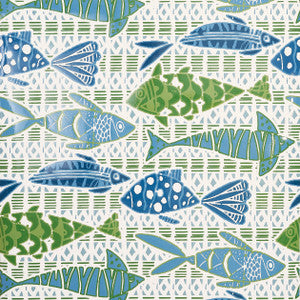 Batik Fish Blue and Green T15870 by Thibaut Wallpaper