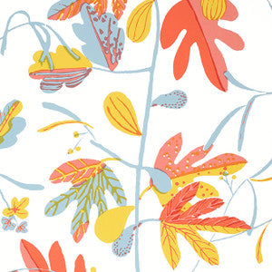 Matisse Leaf Coral and Yellow T16206 by Thibaut Wallpaper