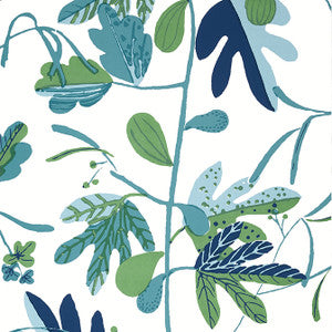 Matisse Leaf Green and Blue T16209 by Thibaut Wallpaper