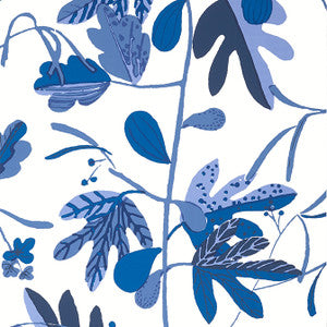 Matisse Leaf Blue and White T16211 by Thibaut Wallpaper