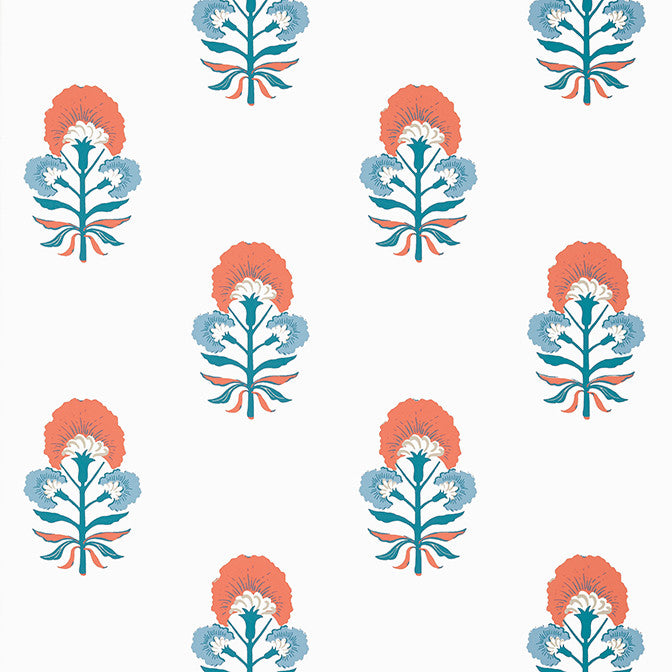 Tybee Bud French Blue and Coral T16213 by Thibaut Wallpaper Thibaut Wallpaper Tybee Bud French Blue and Coral T16213Wallpaper Kismet Wallpaper U.S.A. </p><p>Repeat: V: 12.75 27 - Fabric Carolina -