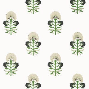 Tybee Bud Black and Green T16214 by Thibaut Wallpaper
